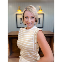 women's boutique striped tank buttons side