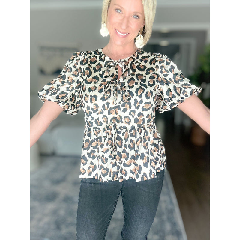 Nicole Leopard Bow Front Top