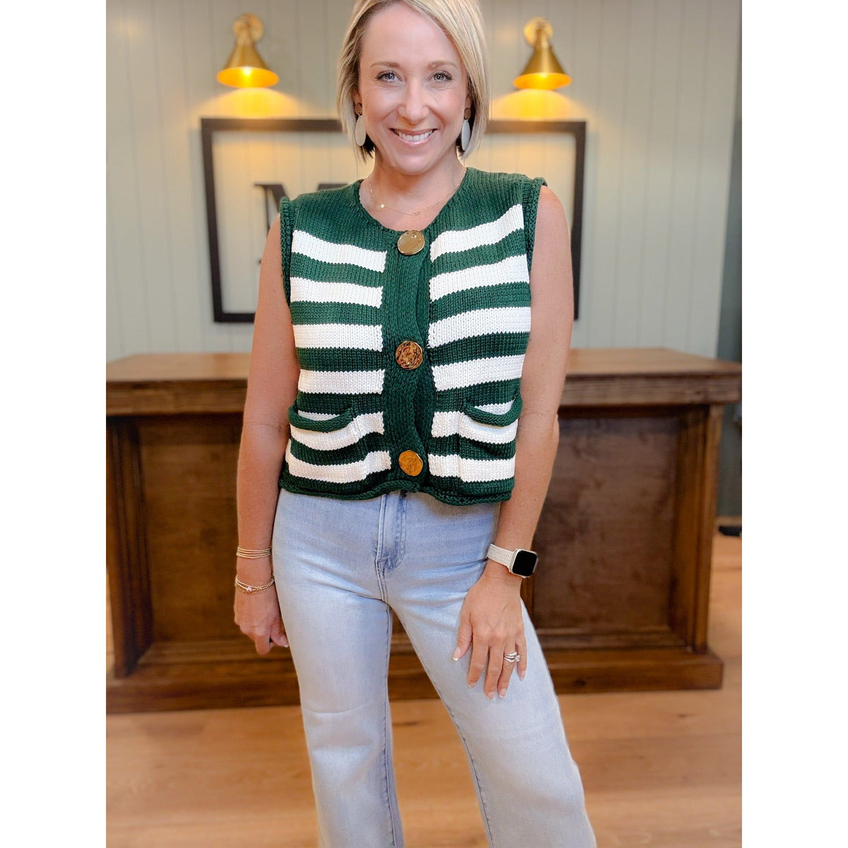 women's boutique knit vest buttons pockets