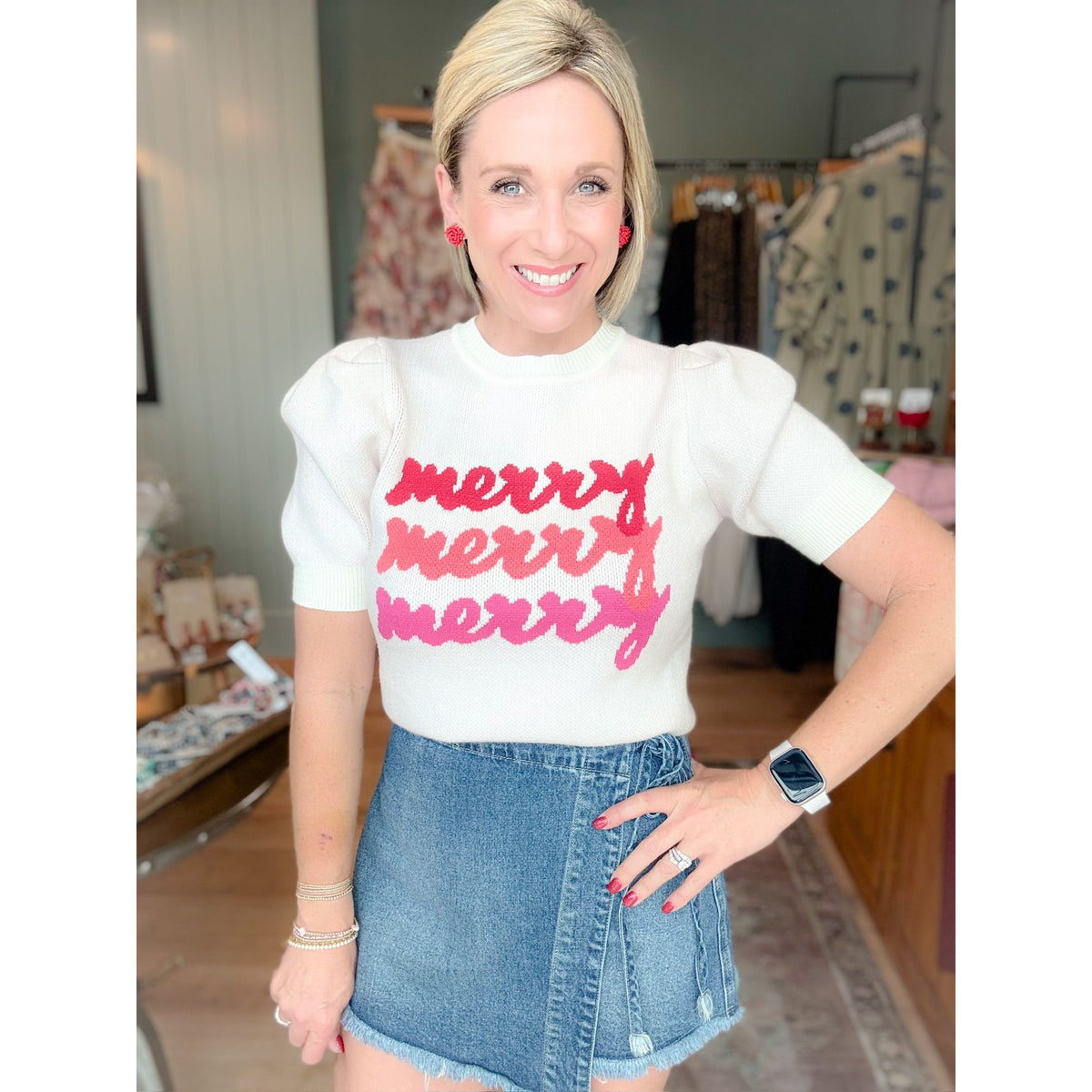 Merry Short Sleeve Sweater Top