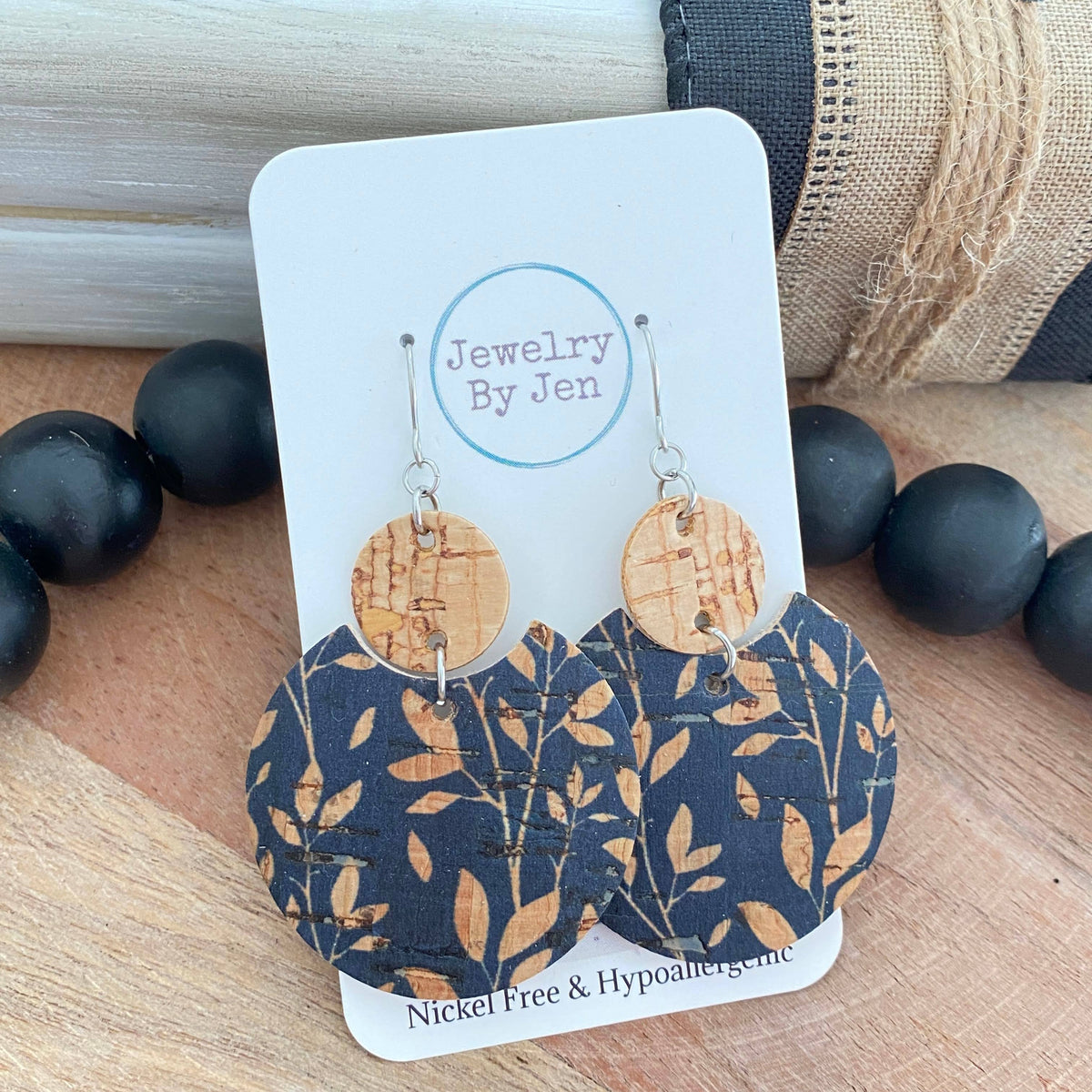Navy Willow Cork Dangle Earrings
