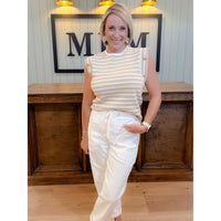 women's boutique striped tank buttons full body