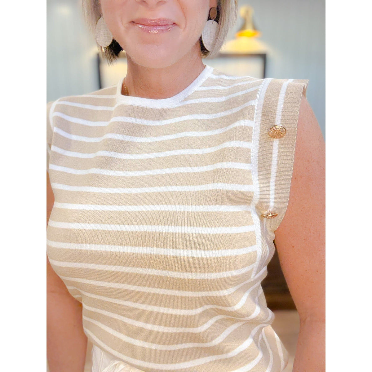 women's boutique striped tank buttons full detail