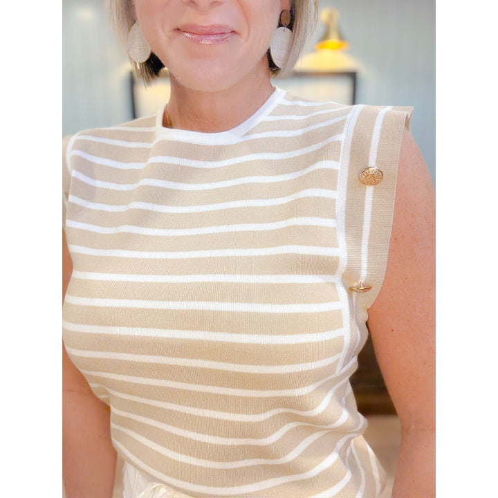 women's boutique striped tank buttons full detail