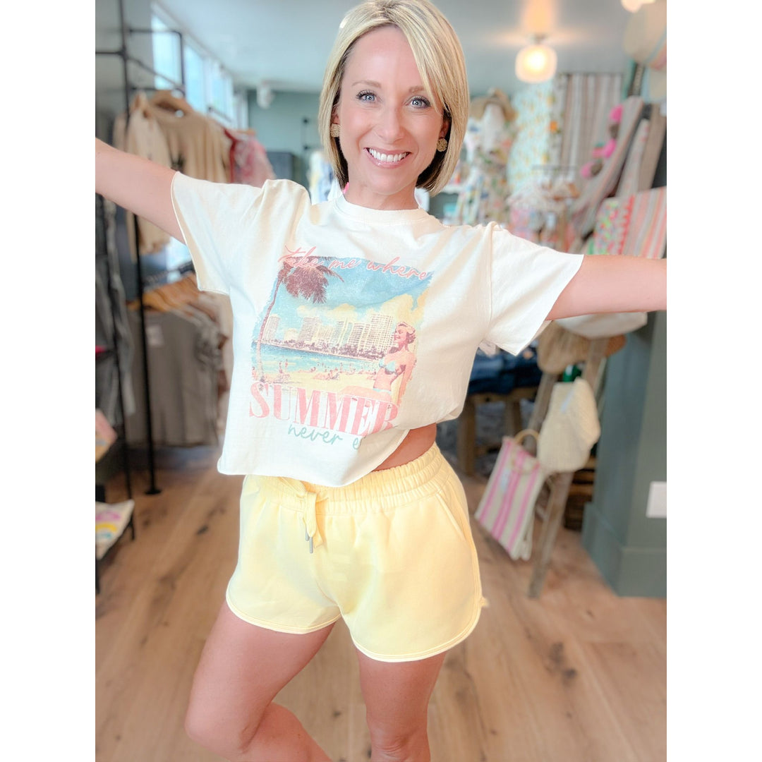 Summer Never Ends Graphic Crop Tee