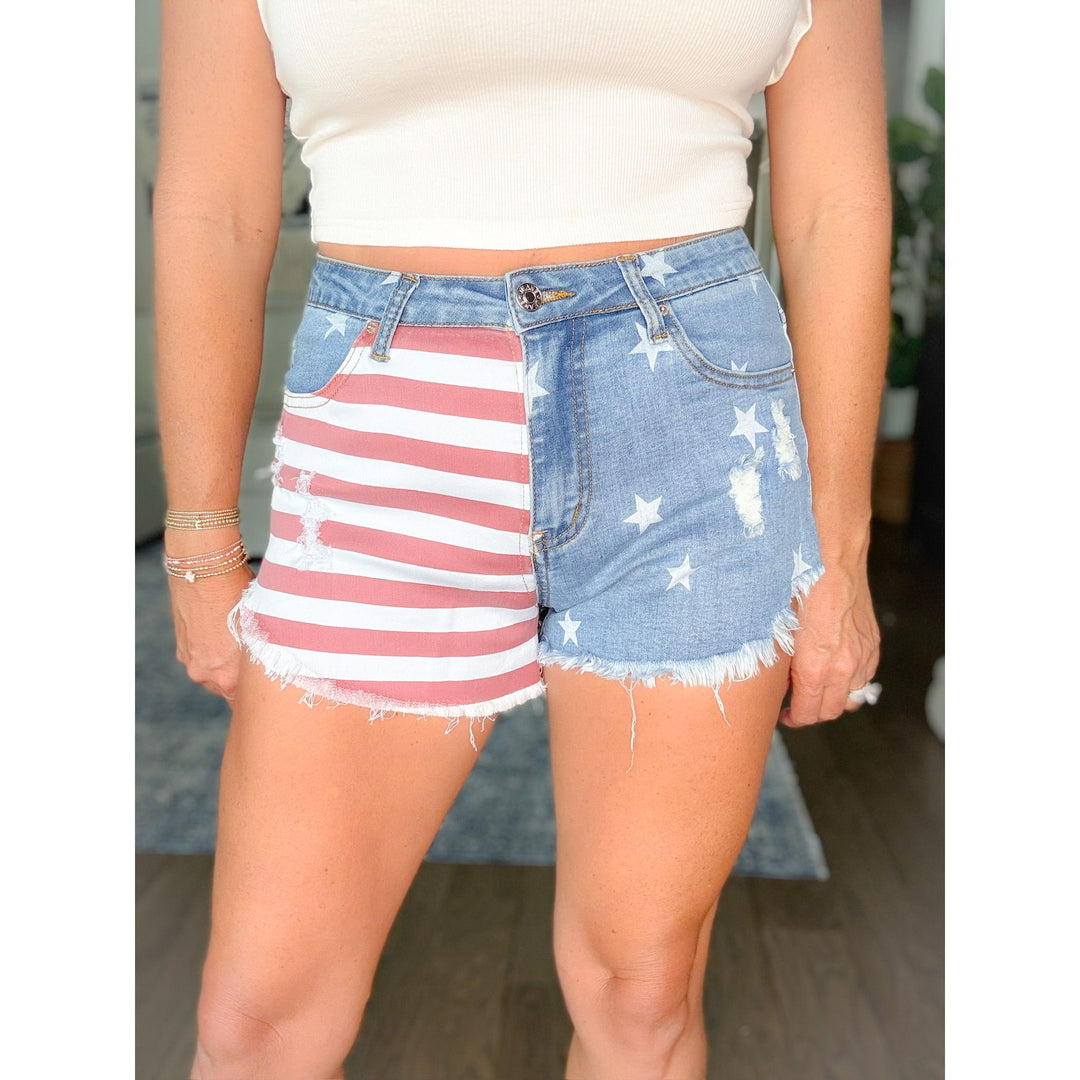 Stars And Stripes Cutoff Denim Shorts