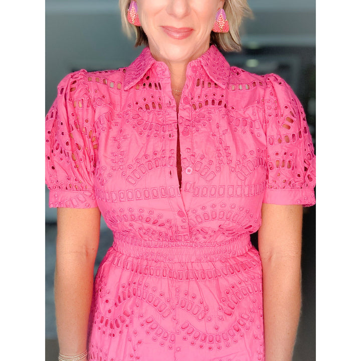 Kennedy Eyelet Romper Pink