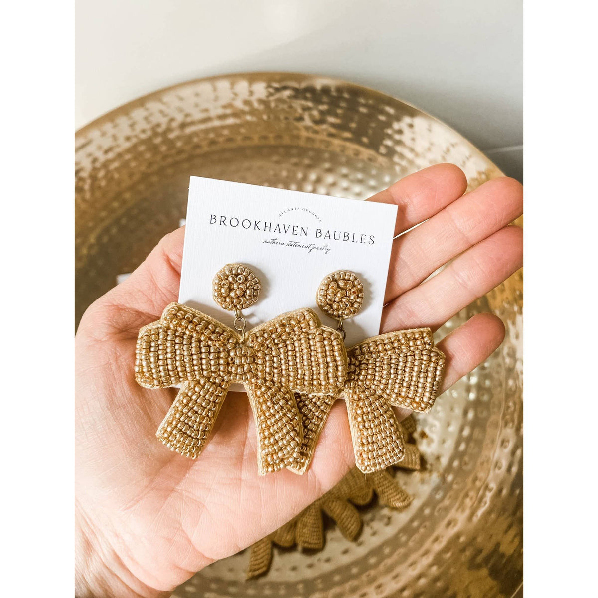 Gold Bow Beaded Earrings