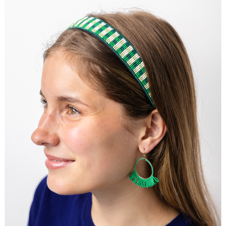 Stevie Gingham Beaded Headband- Green