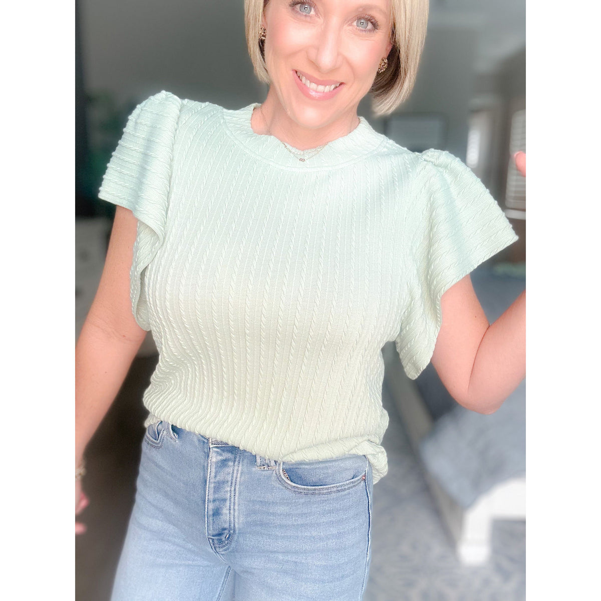 Sage Flutter Sleeve Top
