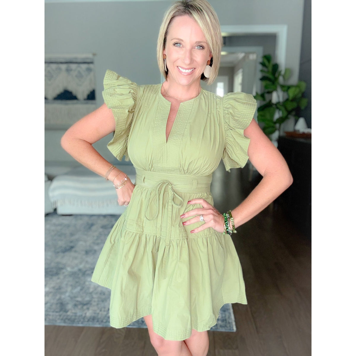 Boutique olive green dress front