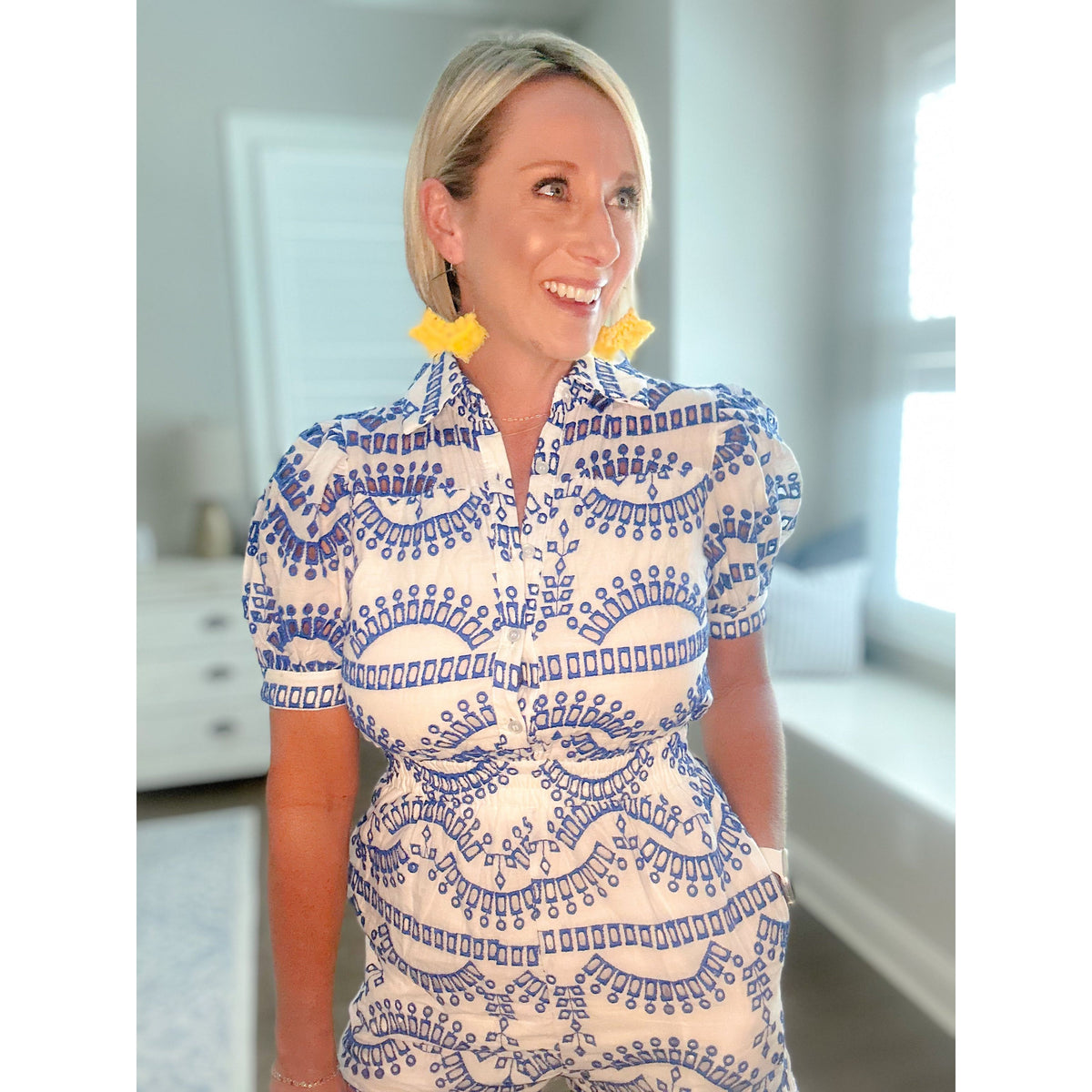 Kennedy Eyelet Lace Puff Sleeve Romper