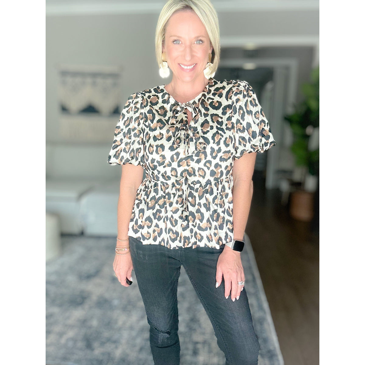 Nicole Leopard Bow Front Top