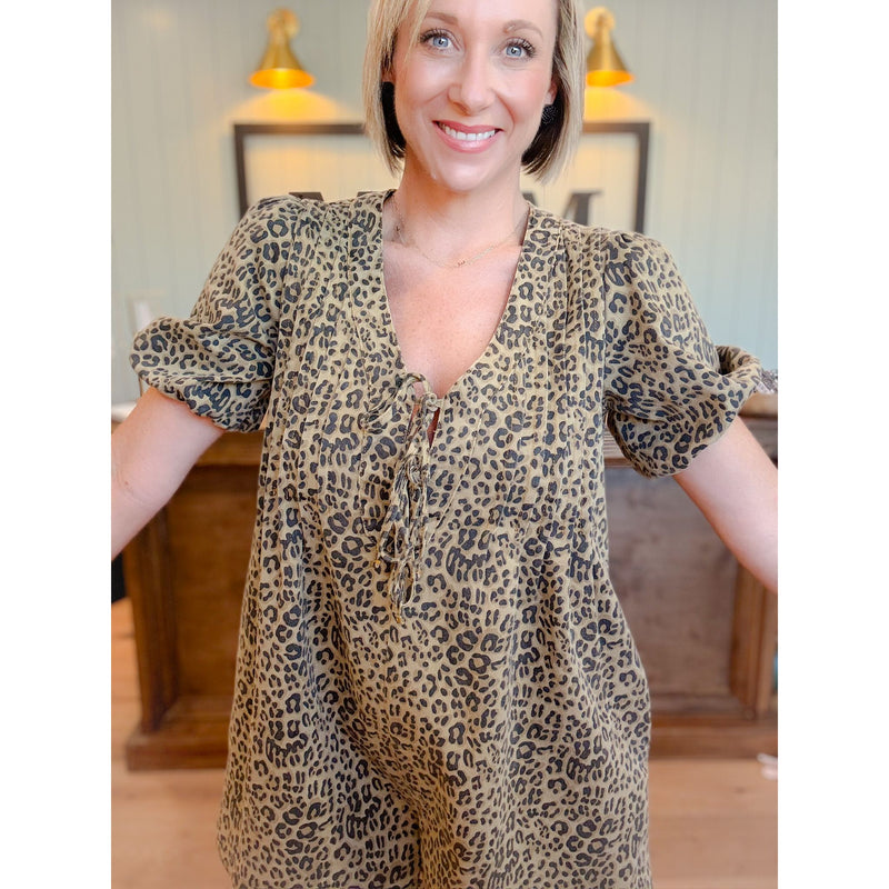 women's boutique romper leopard detail