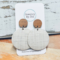 Wood Stud Natural Linen Earrings