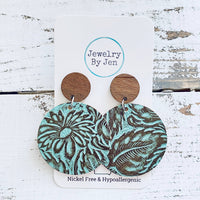 Turquoise & Brown Wood Stud Earrings