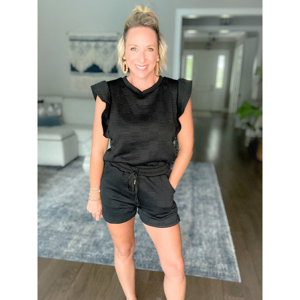 Penelope Ruffle Sleeve Set Black