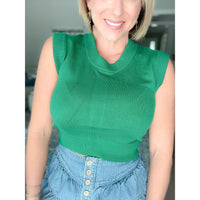 women's boutique sweater tank green front detail