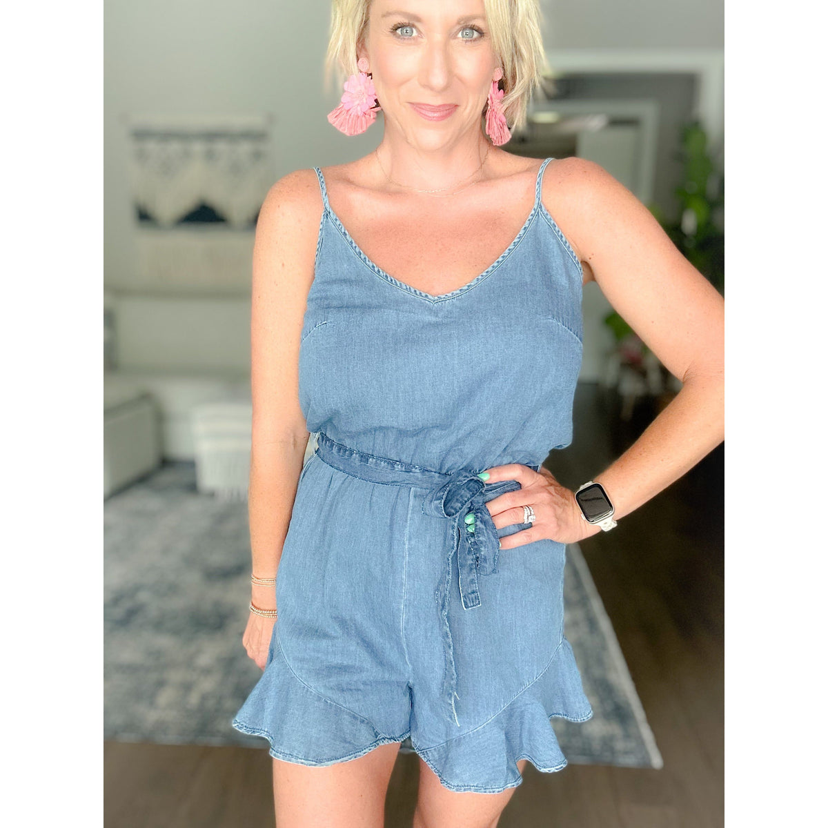 Caroline Belted Chambray Romper
