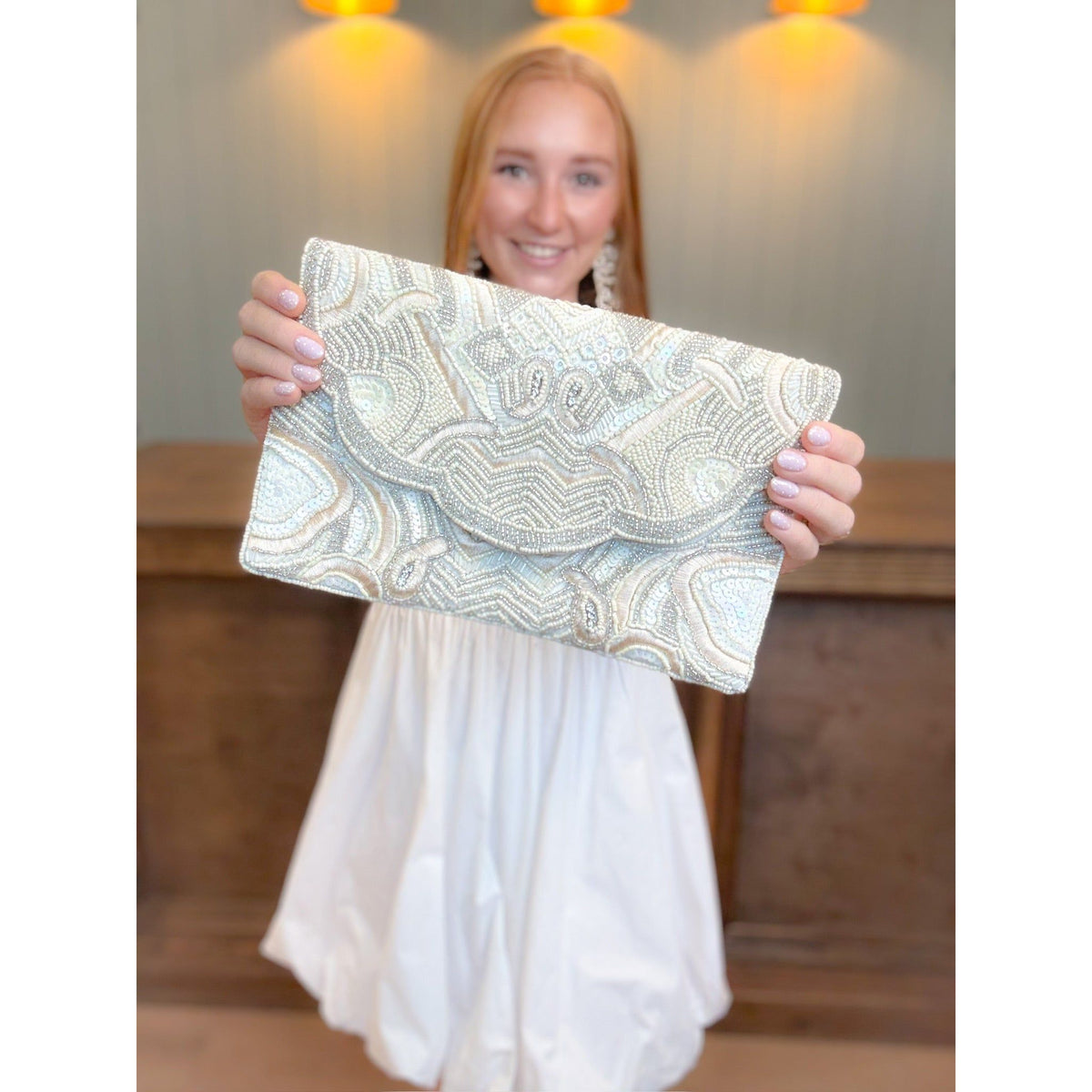 Ivory Escape Beaded Clutch