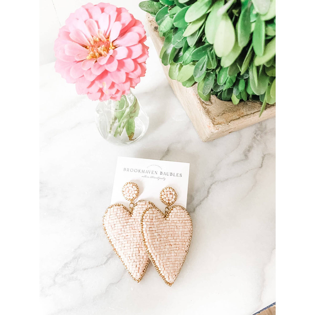 Pretty In Pink Beaded Heart Earrings