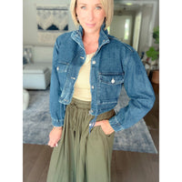 women's boutique denim cropped jacket front
