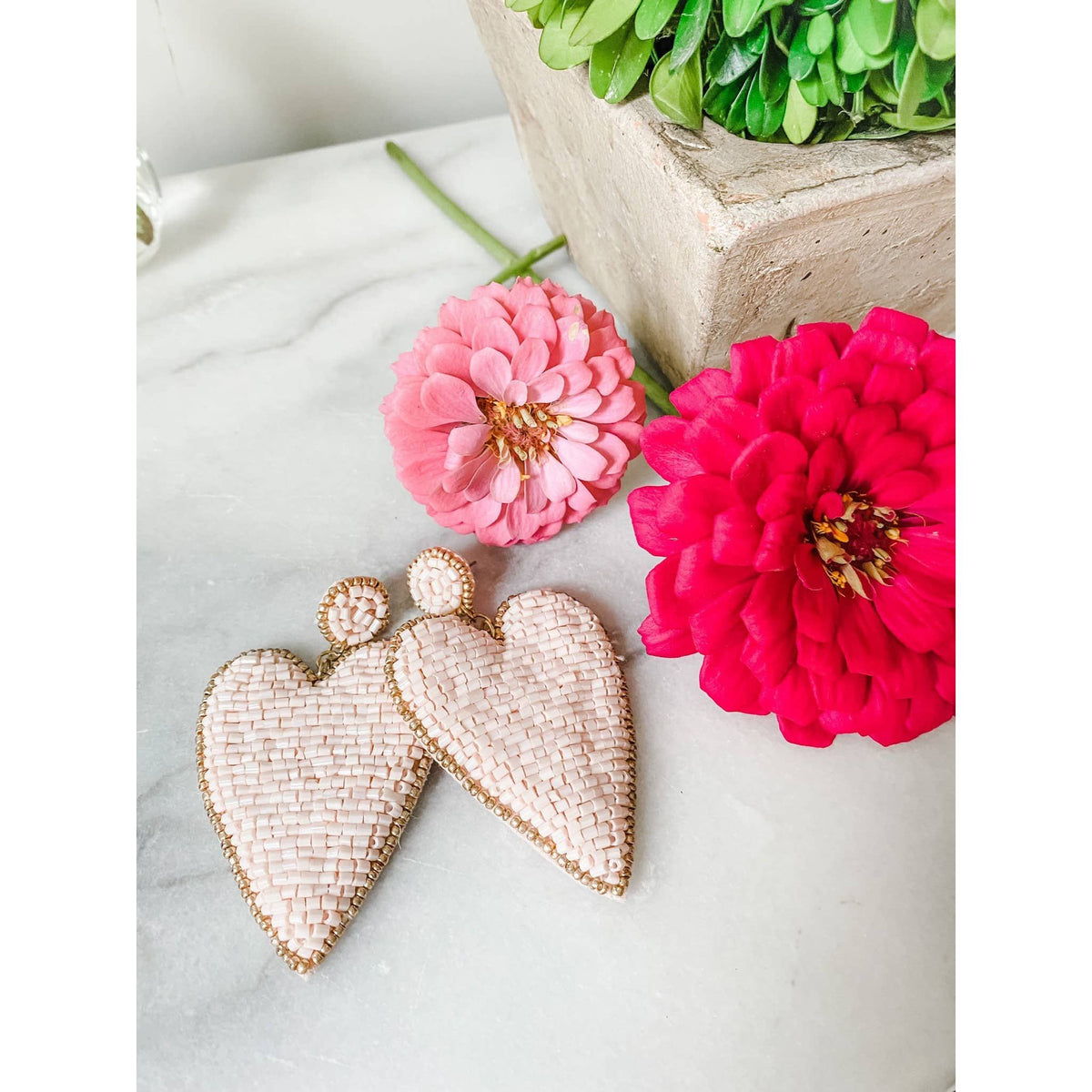 Pretty In Pink Beaded Heart Earrings