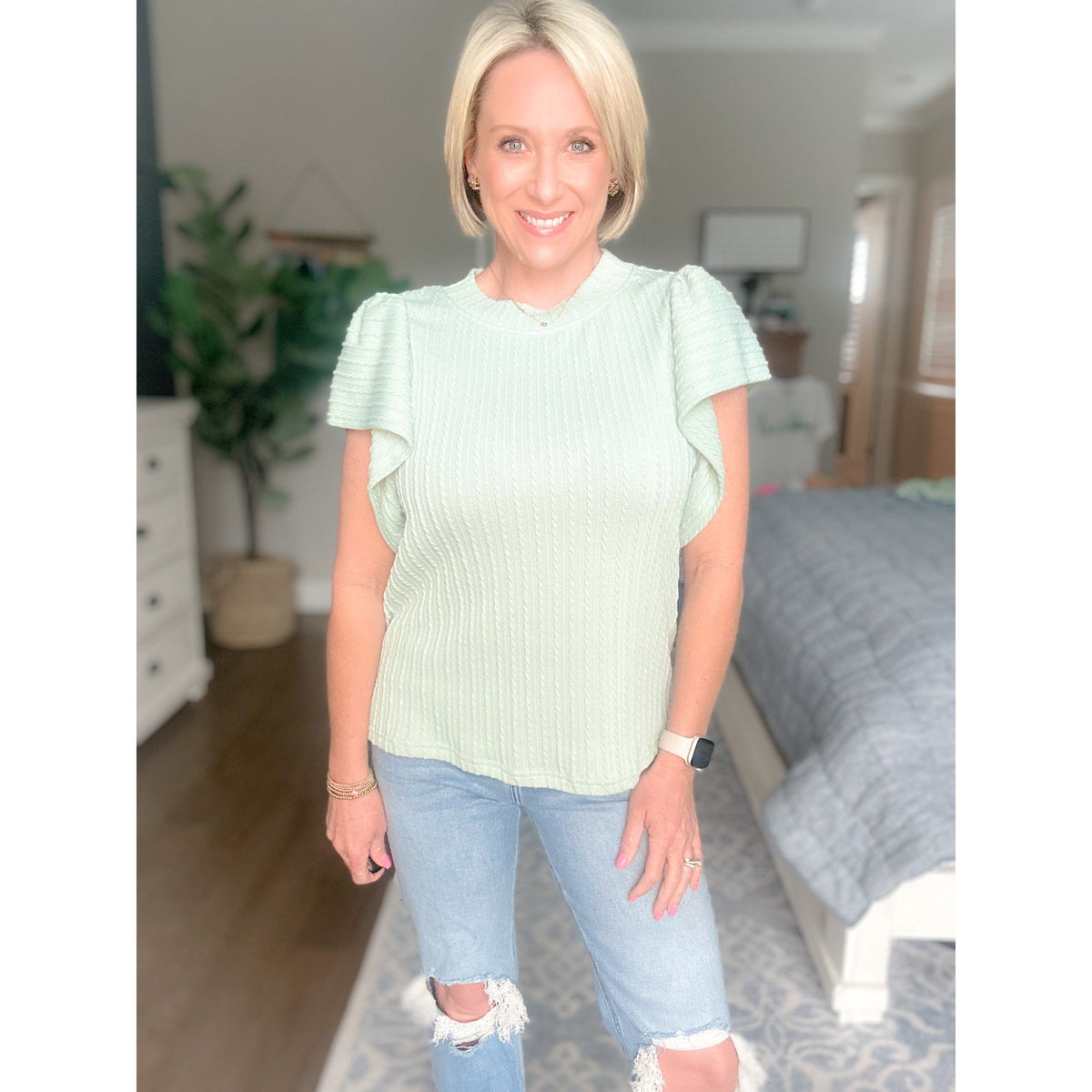 Sage Flutter Sleeve Top