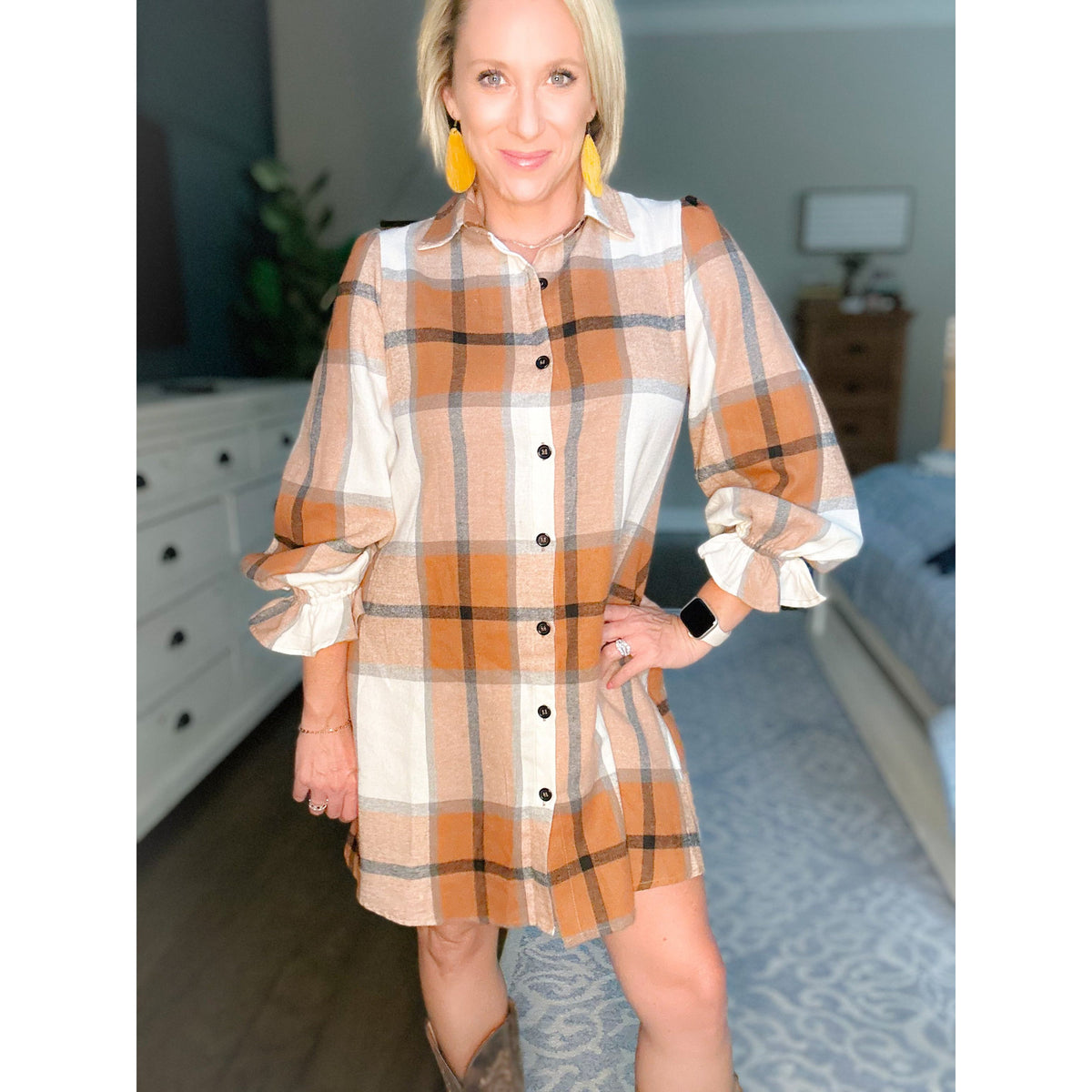 Ashton Ruffle Sleeve Shirt Dress