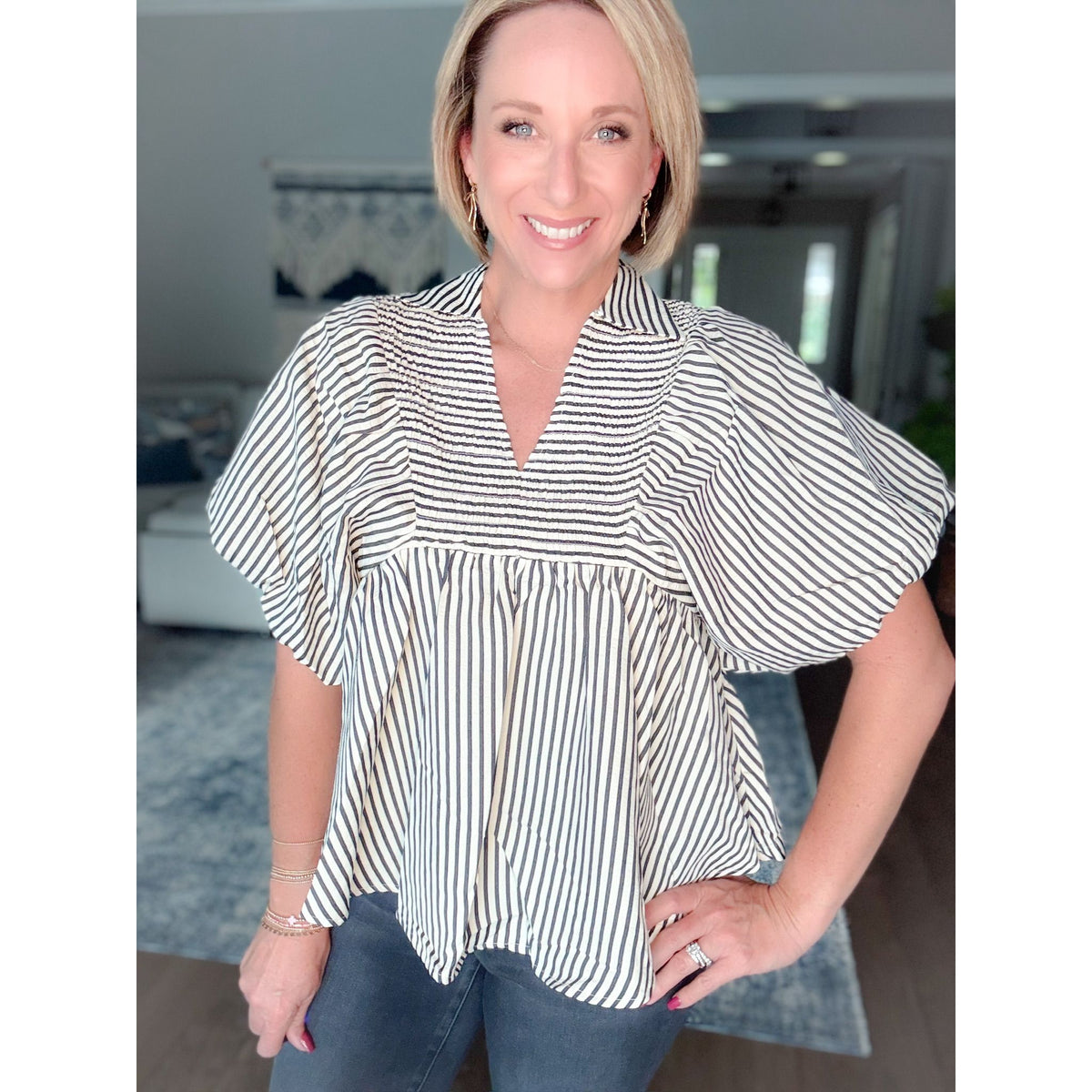 women's boutique striped short sleeve top front