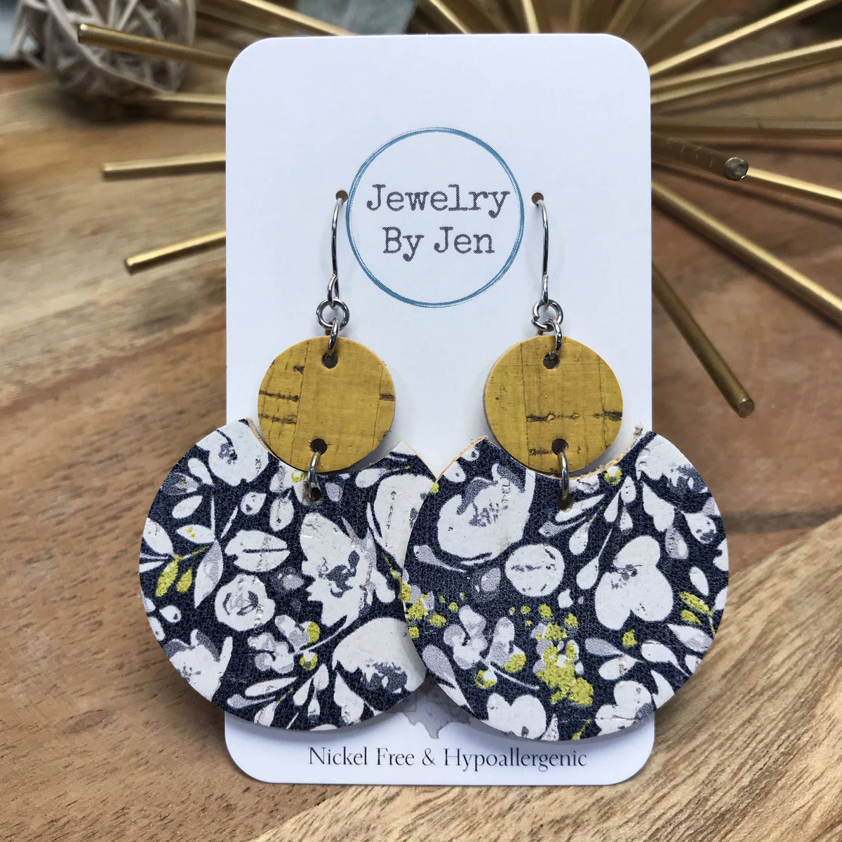 Yellow & Navy Floral Dangle Earrings