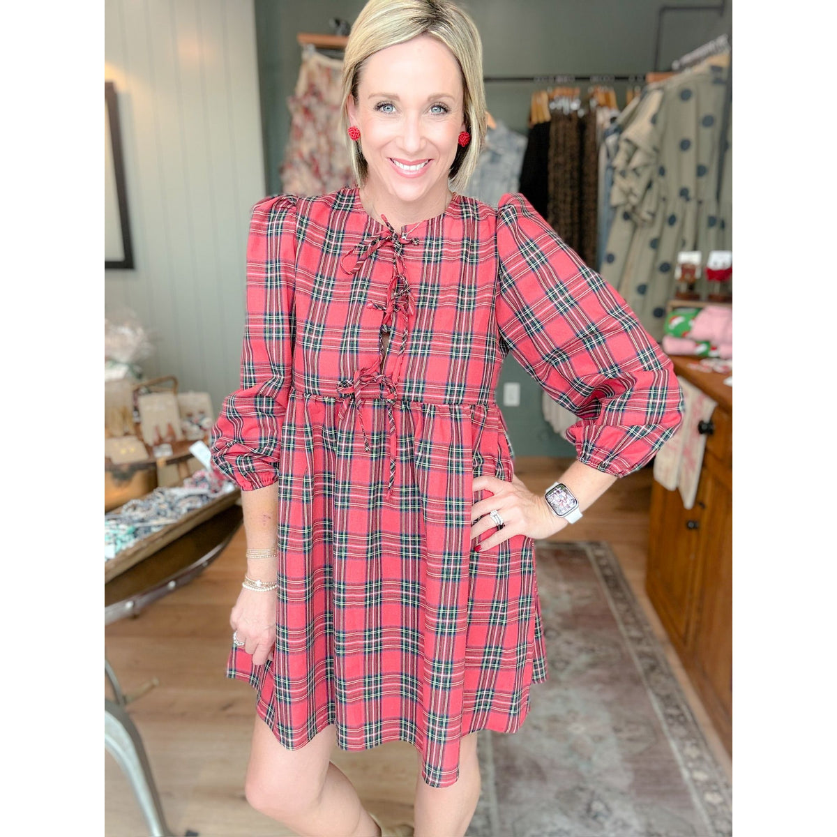 Holly Plaid Tie-Front Dress