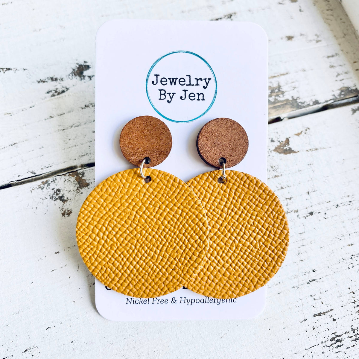 Mustard Wood Stud Earrings