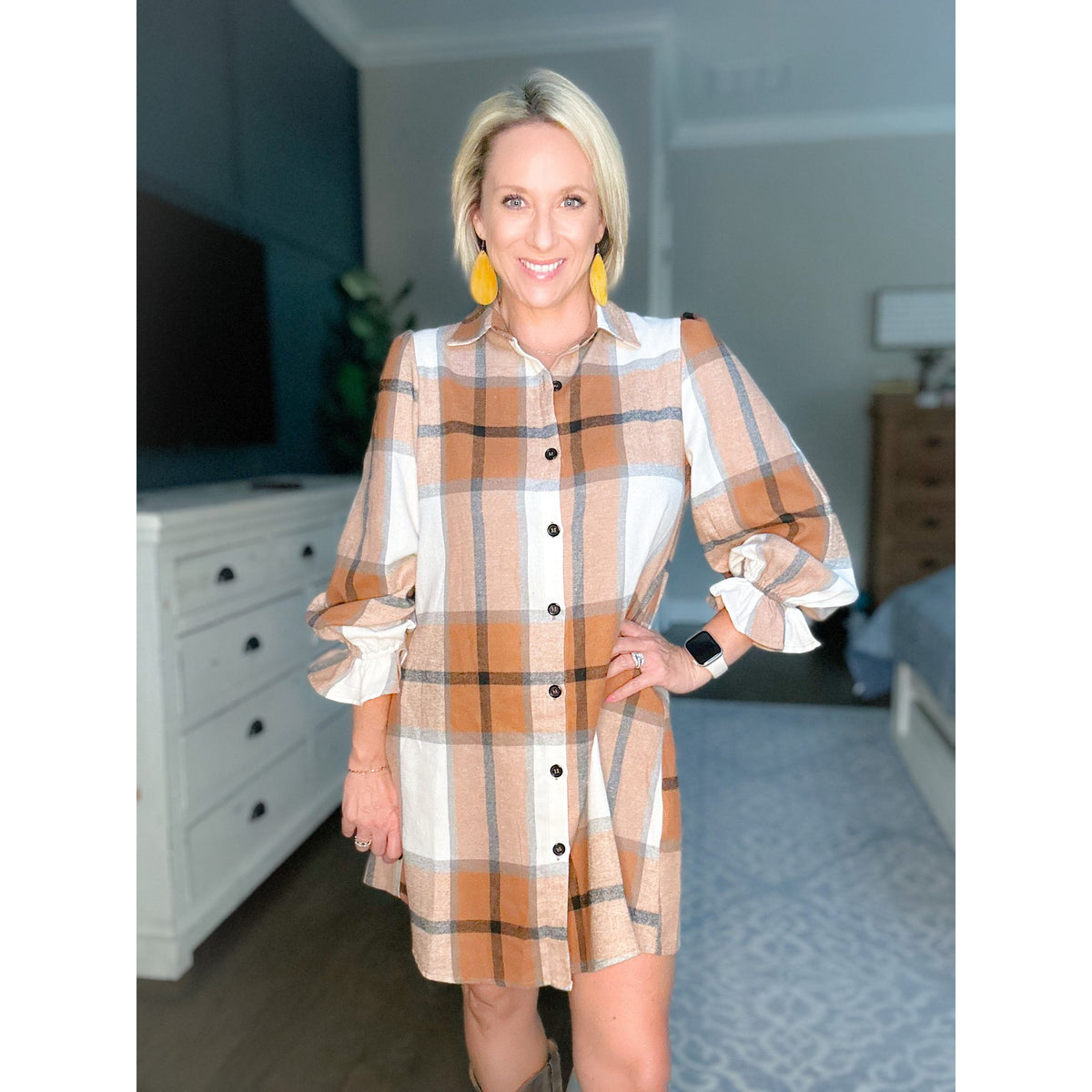 Ashton Ruffle Sleeve Shirt Dress