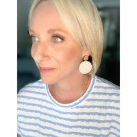 Wood Stud Natural Linen Earrings