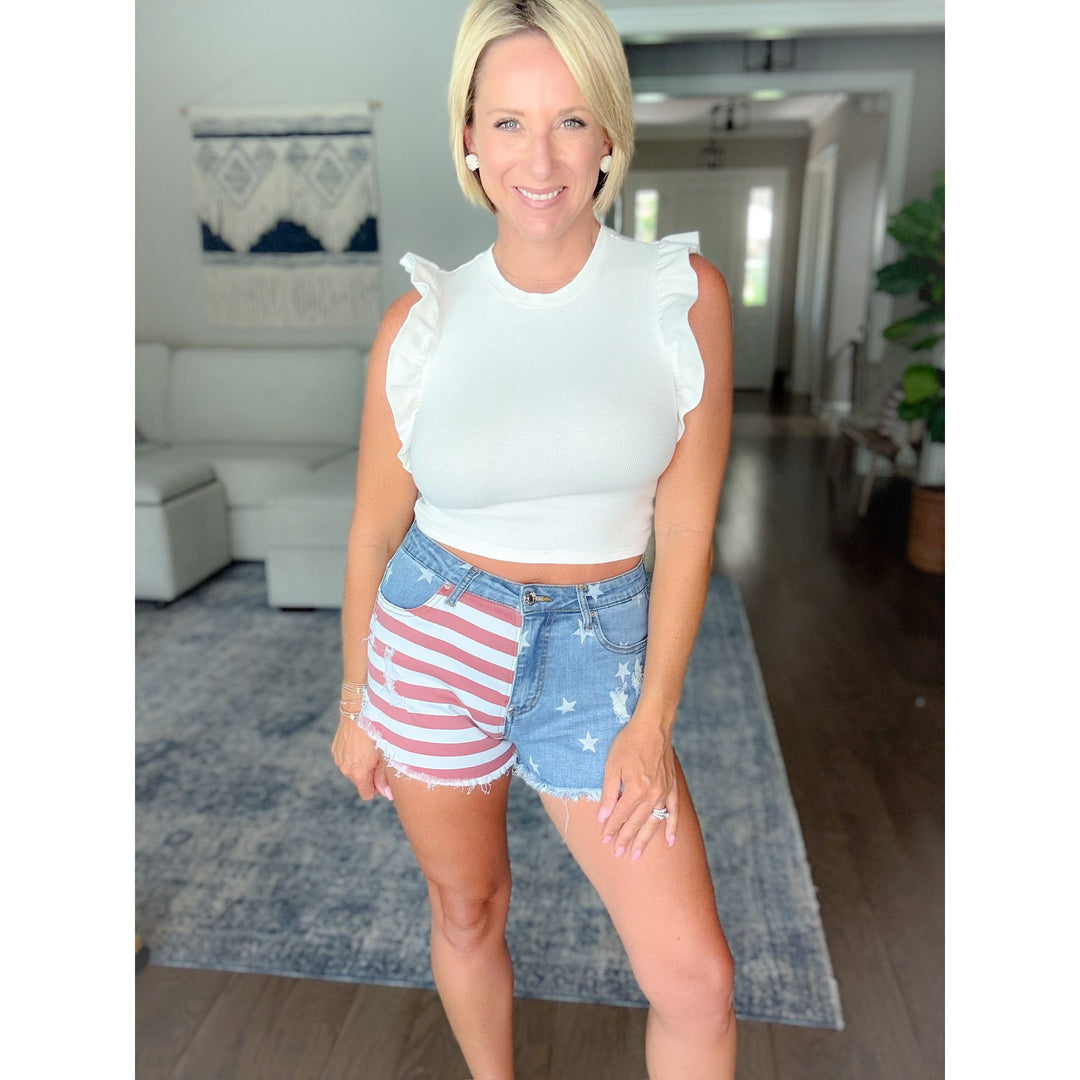 Stars And Stripes Cutoff Denim Shorts