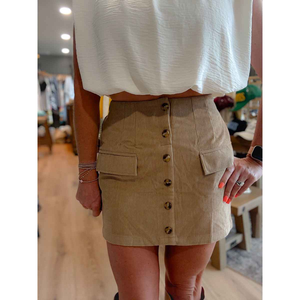 Button Me Up Cord Skirt