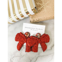 Red Christmas Bow Beaded Earrings