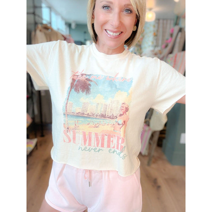 Summer Never Ends Graphic Crop Tee