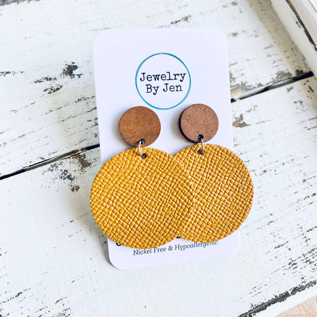 Mustard Wood Stud Earrings