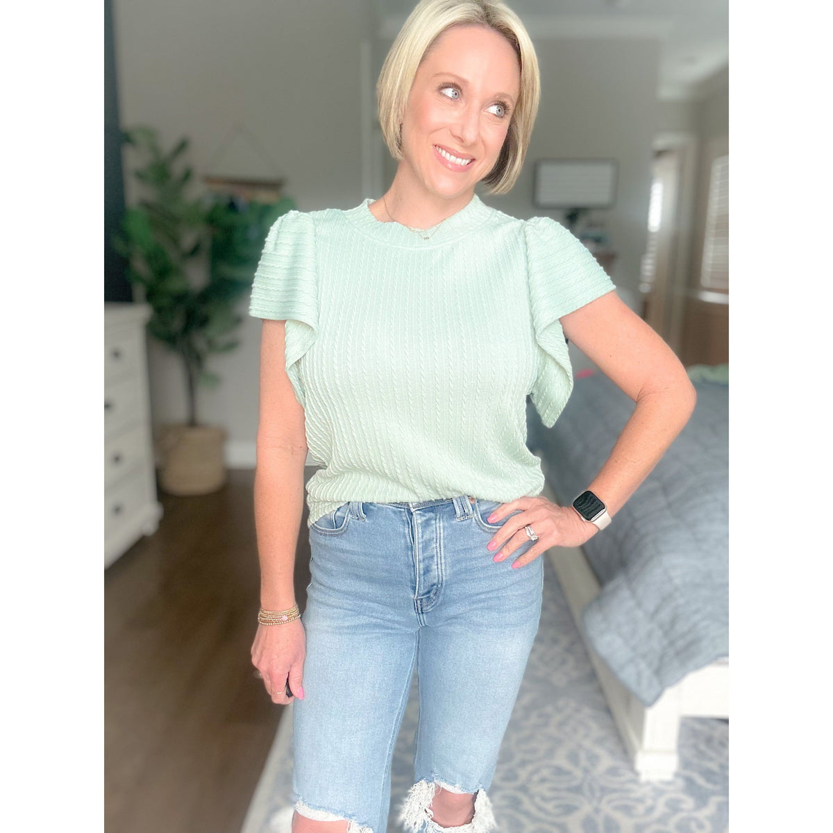 Sage Flutter Sleeve Top