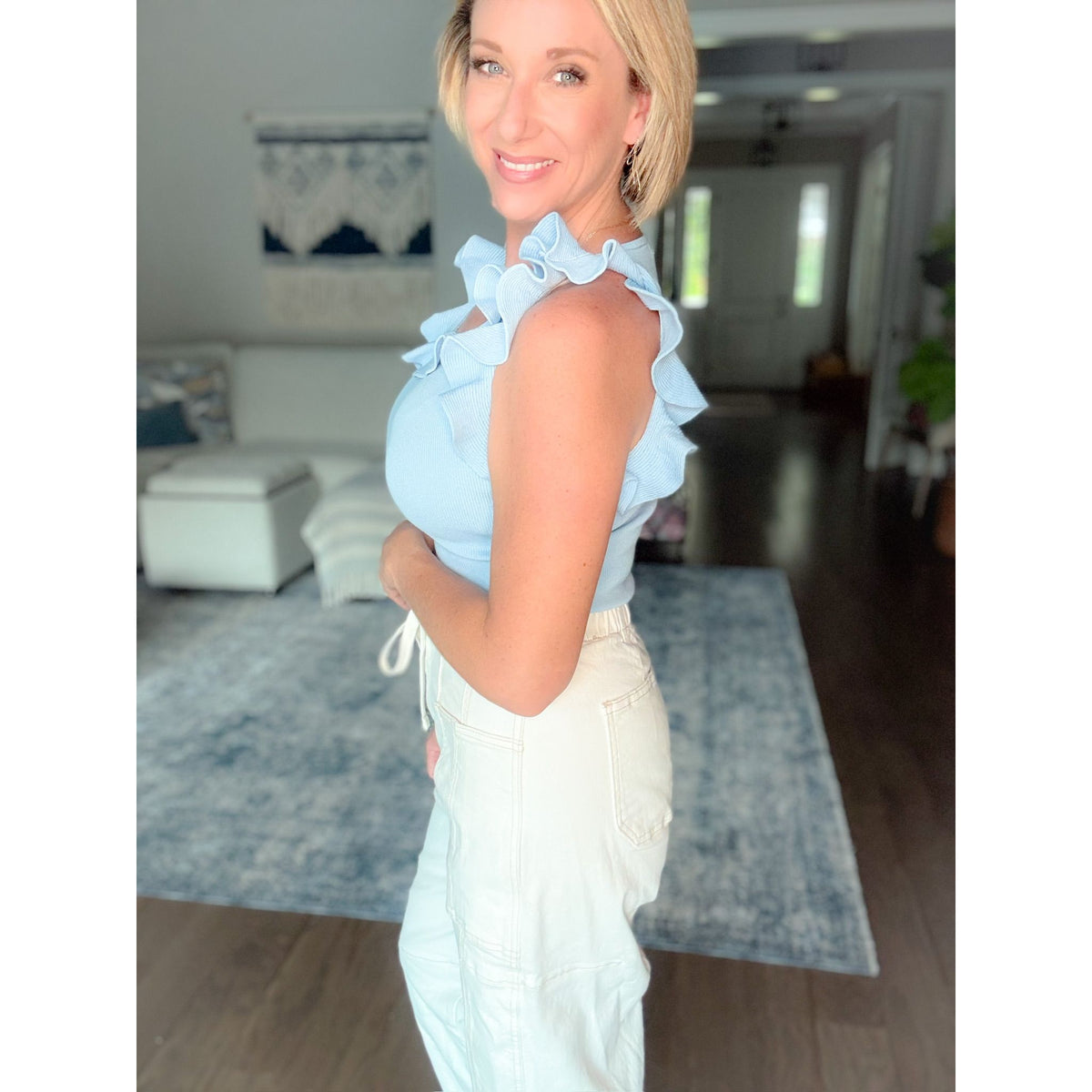 Women's boutique tank top blue side