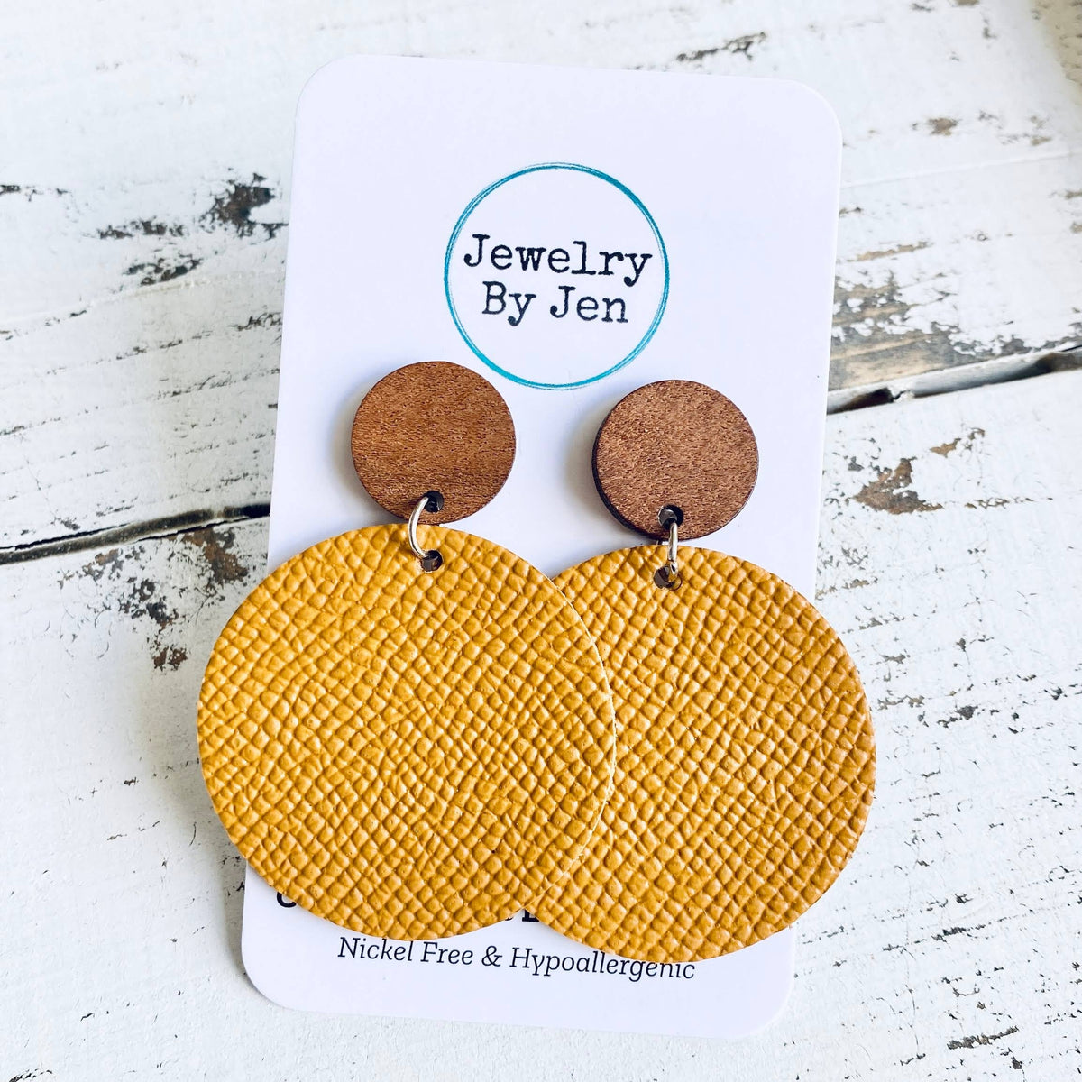 Mustard Wood Stud Earrings