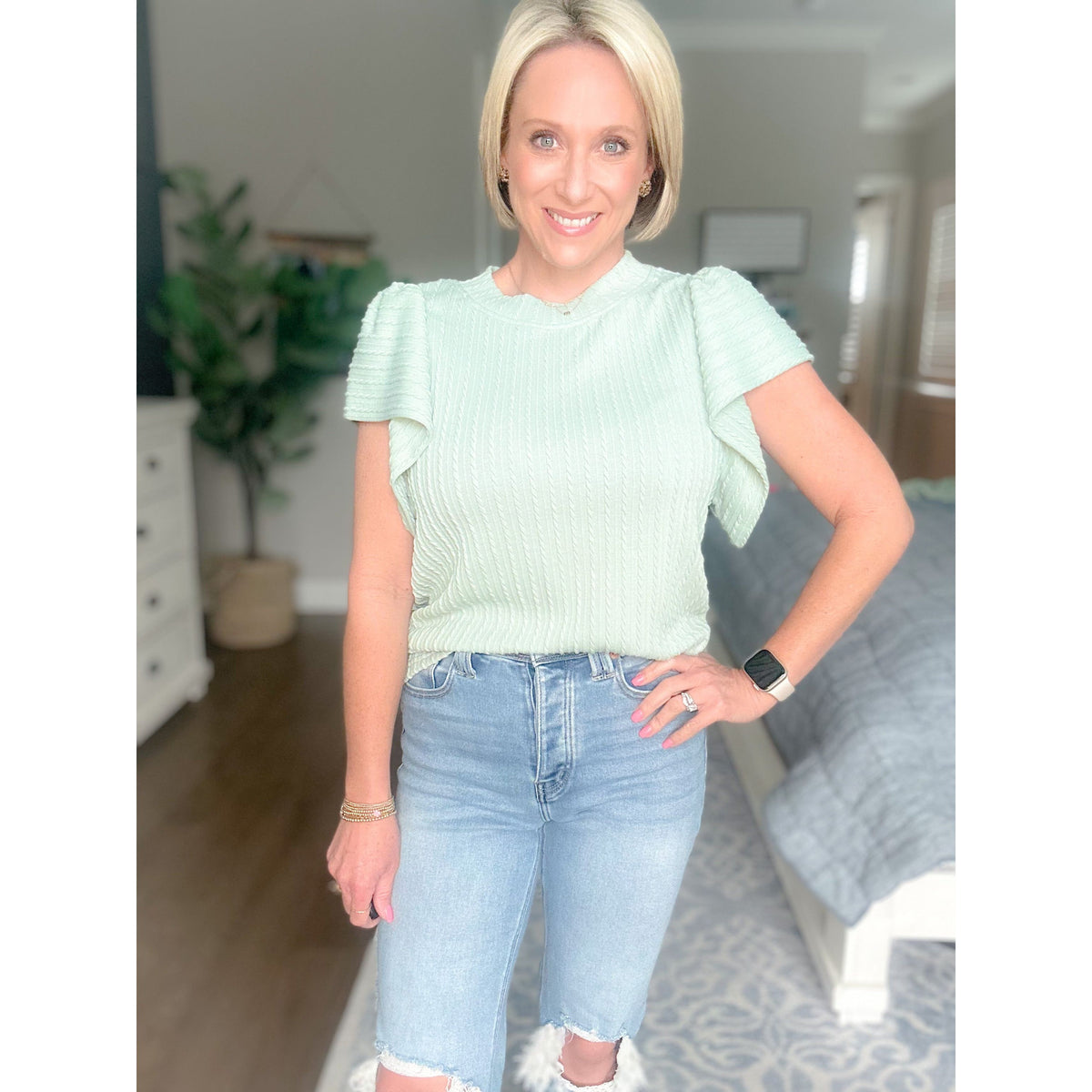 Sage Flutter Sleeve Top