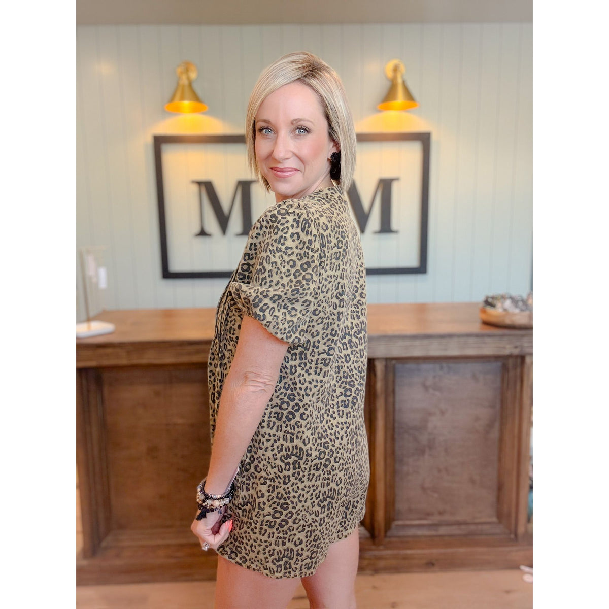 women's boutique romper leopard side