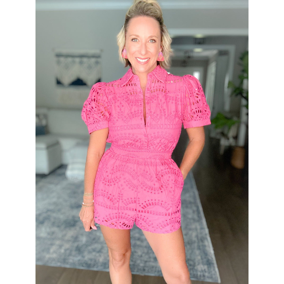 Kennedy Eyelet Romper Pink