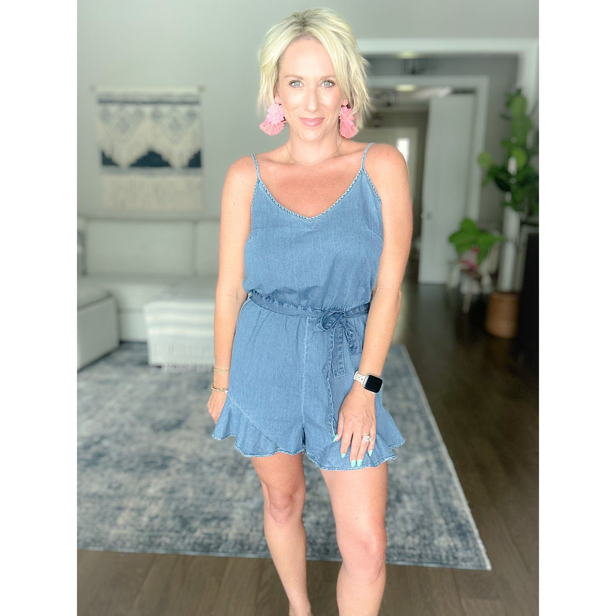 Caroline Belted Chambray Romper