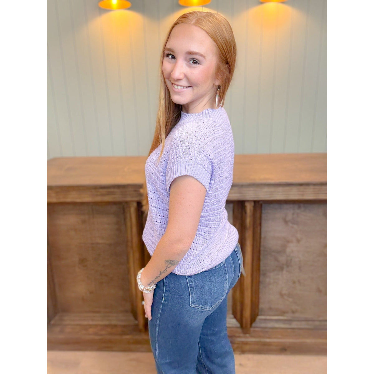 Lilac Bloom Short Sleeve Sweater