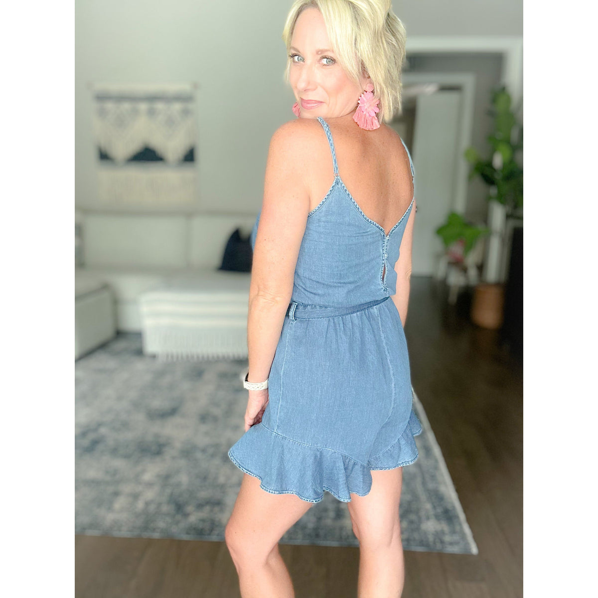 Caroline Belted Chambray Romper