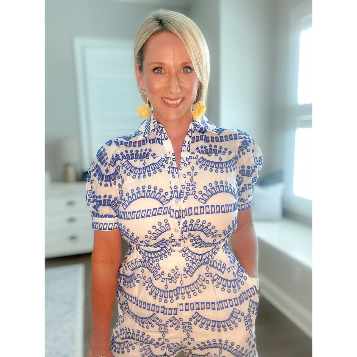 Kennedy Eyelet Lace Puff Sleeve Romper